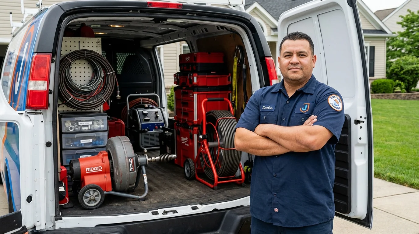 Professional drain cleaning equipment and Johns Plumbing LLC plumber in Antwerp