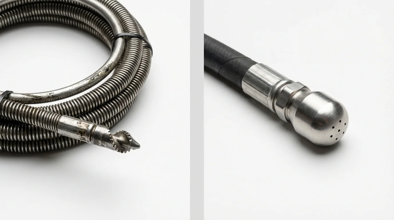 Drain snake cable and hydro jetting nozzle used for drain cleaning in Antwerp, OH