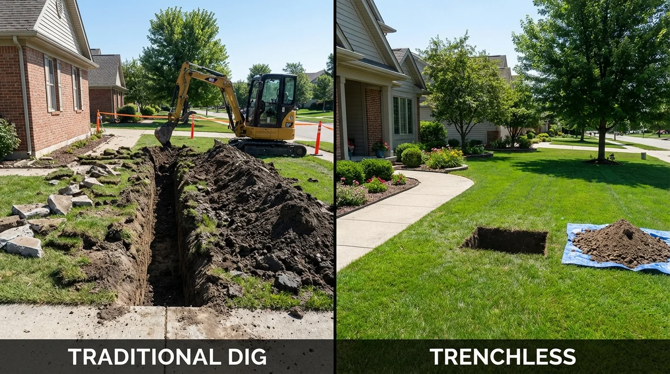 Trenchless sewer repair with minimal yard damage versus traditional excavation in Antwerp, OH